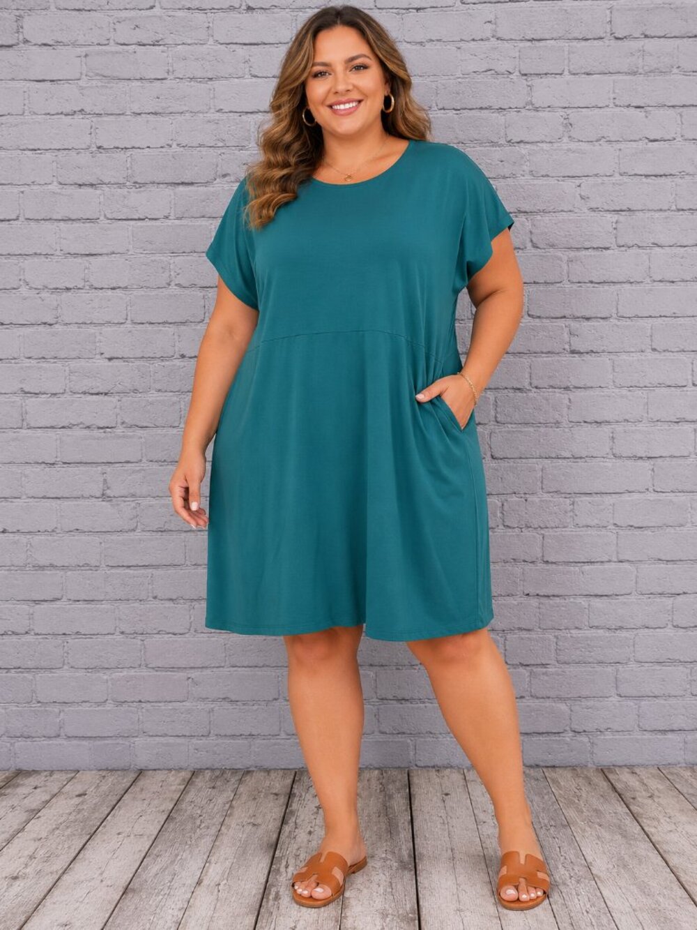 NWT J. Jill Wearever Dress‎ 2X Teal Short Sleeve Knit Stretch Travel Casual Plus